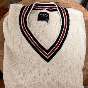 Abercrombie & Fitch White Sweater with Black and Red Accents